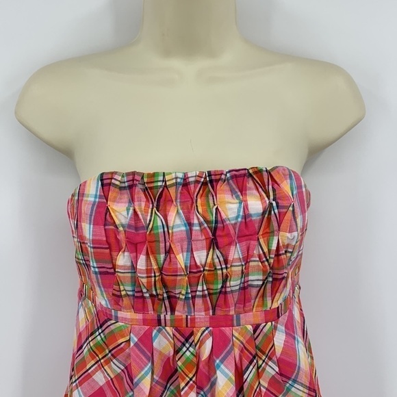 Lilly Pulitzer strapless pink plaid smocked dress mini cotton women 2 - Picture 3 of 4